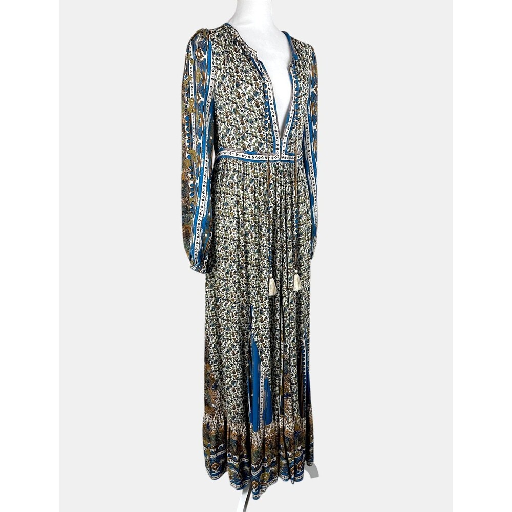 Free People Happy Feelings Maxi Dress Boho Prairie Floral Tassels Border Print S - Picture 8 of 16